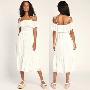Lulu's Women Ruffled Cold Shoulder Smocked Bodice Midi Dress